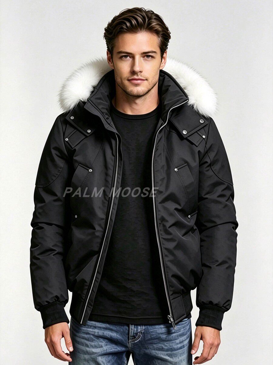 Palm Moose Men's Canadian Style Down-Filled Winter Coat Fur Hooded Bomber Down Jacket Stay Cozy All Season Long!
