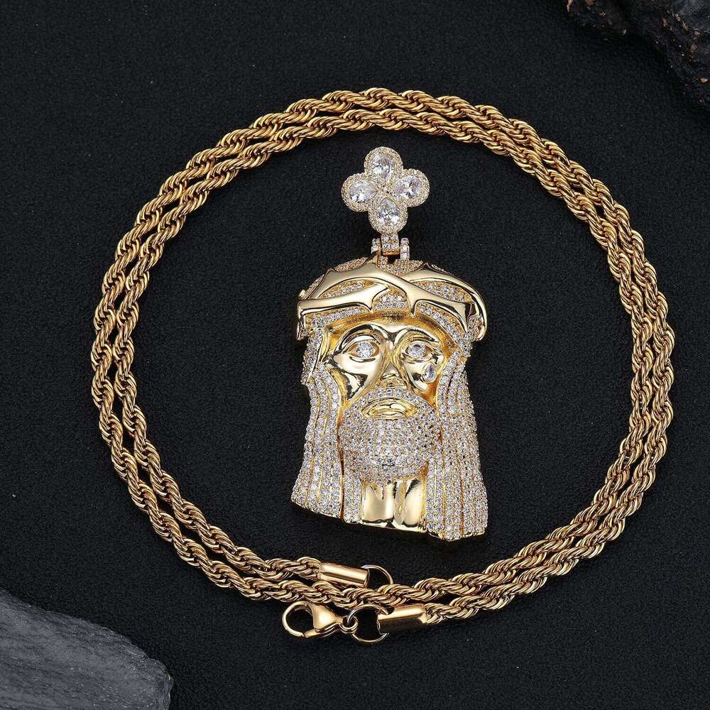 European American hip-hop rap full-diamond thorned human head pendant necklace, fully encrusted pendant, cross-border trendy brand jewelry and acces