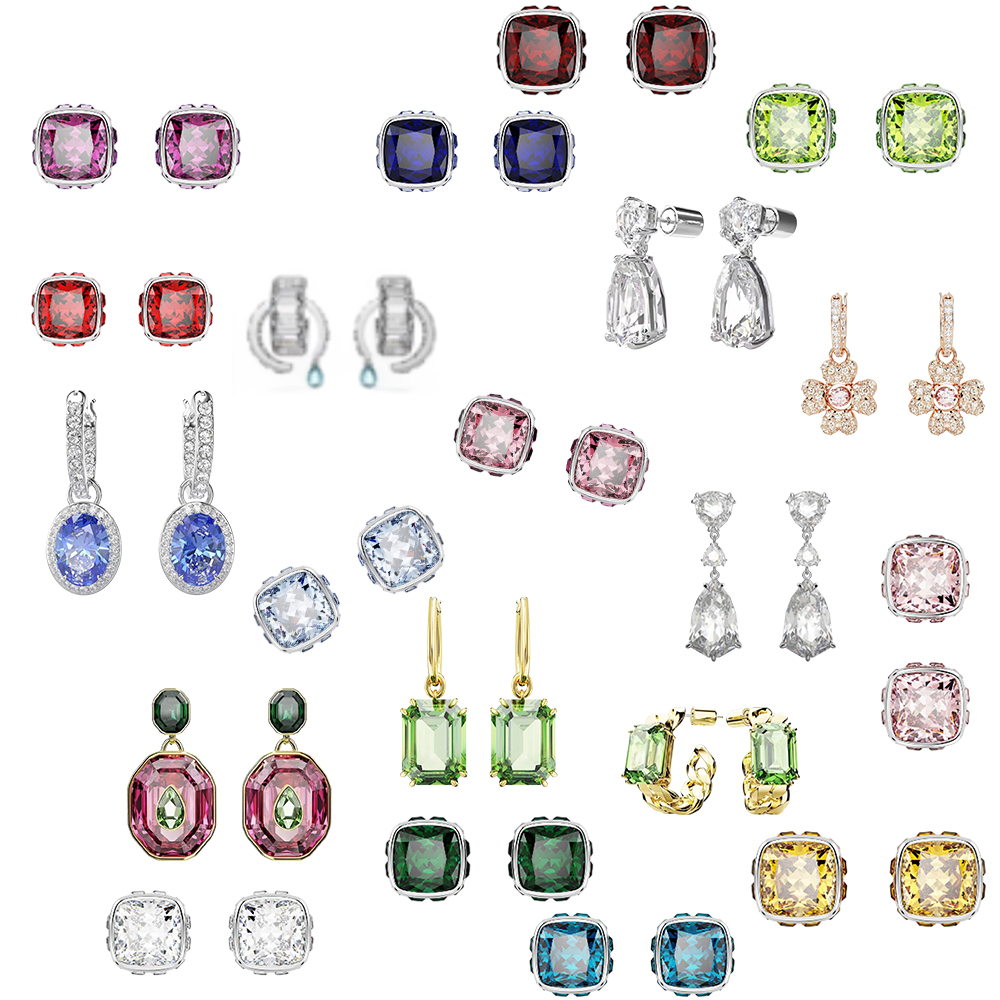 New Rose Gold Diamond Set Clover Earrings Square Colored Crystal Romantic Accessory Water Drop Transparent Crystal Gift