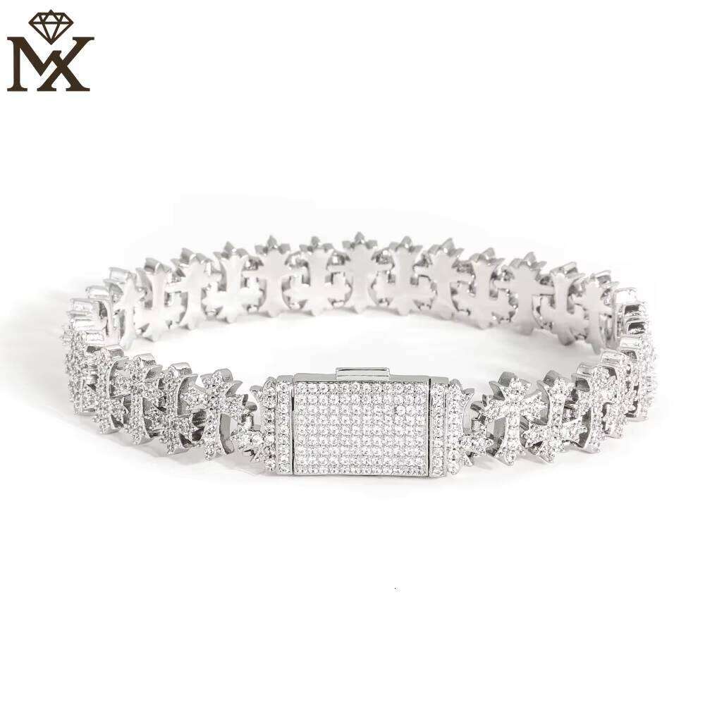 Hip Hop Style Sparkling Cross Charm Bracelet Ice with VVS moissanite Tennis Chain Jewellery Brilliant Diamond Gift