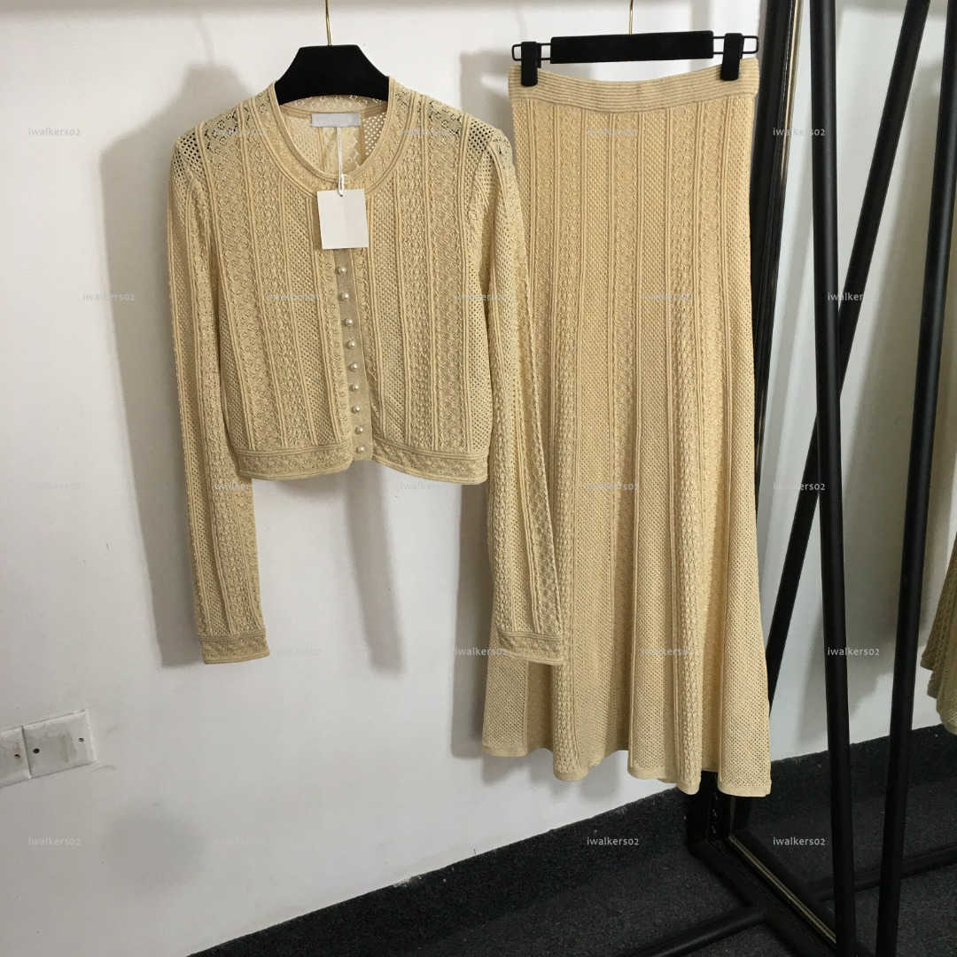 Classics minimalist women dress set Summer lady dresses women designer clothes Knitted cardigan+high waisted long knit skirt A1312X16N215-image-1103568065