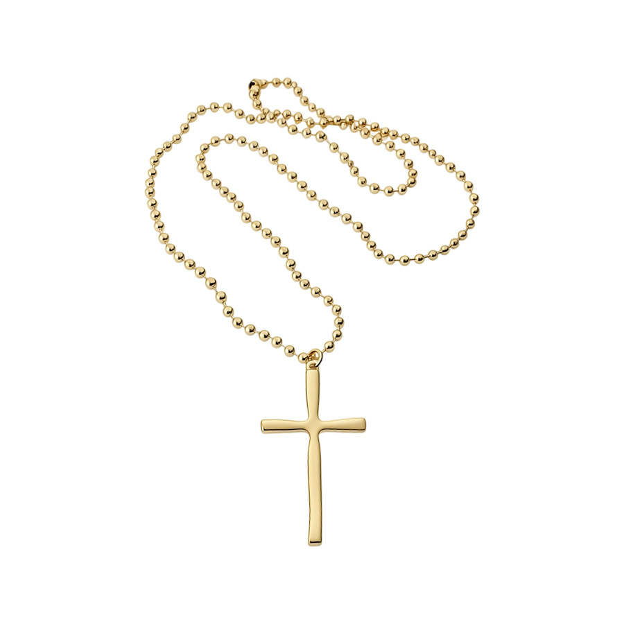 European American cross-border metal round long cross pendant necklace, simple and stylish collarbone chain, high-end women's accessory-image-1103543189