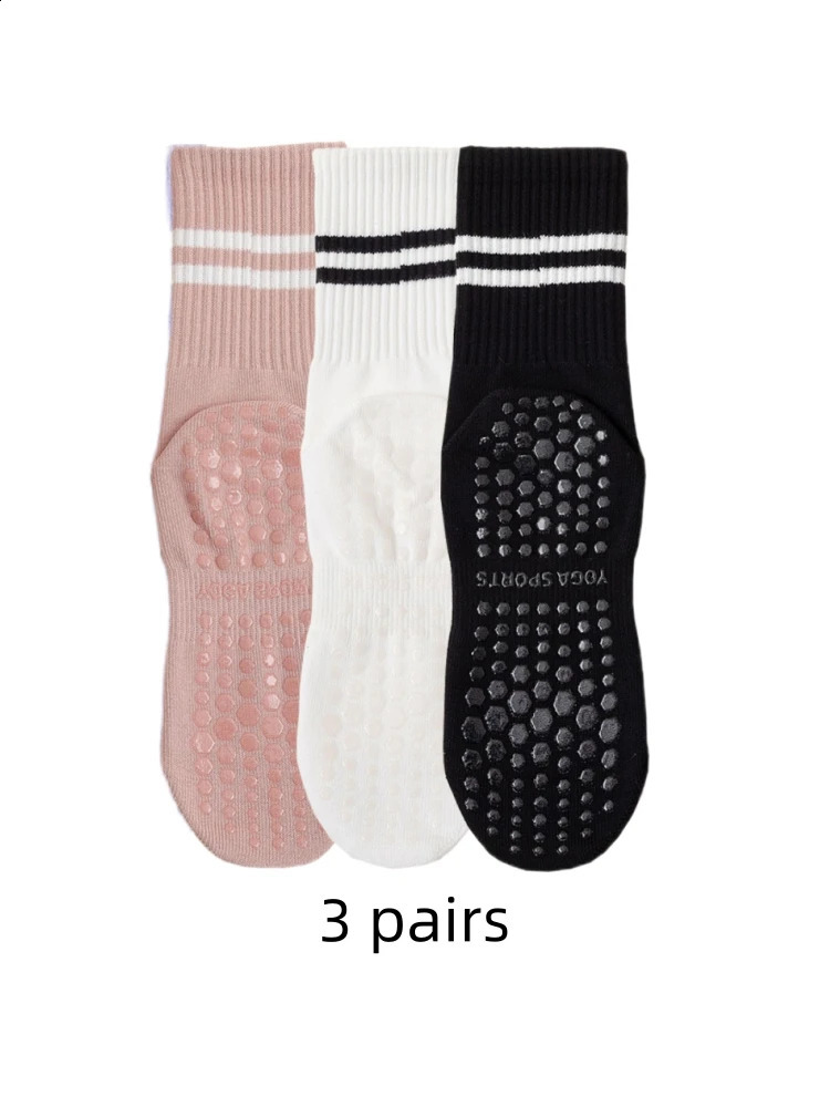 3 pairs of yoga socks medium length socks pure cotton anti slip silicone indoor fitness pilates womens sports socks wholesal 260424BJ