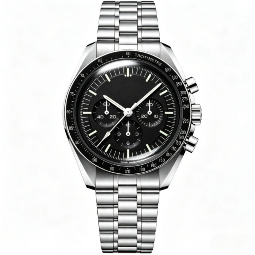 Fashion Men Chronograph Racing Watch Green Dial Tachymeter Bezel Three Sub Dials Premium Sport Luxury Wristwatch