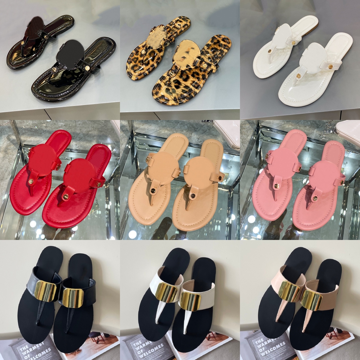 Designer Slippers For Women Luxury Sandals Flat Slides Patent Leather Black White Leopard Print Clear Gold Rubber Crystal Summer Lady Platform Flip