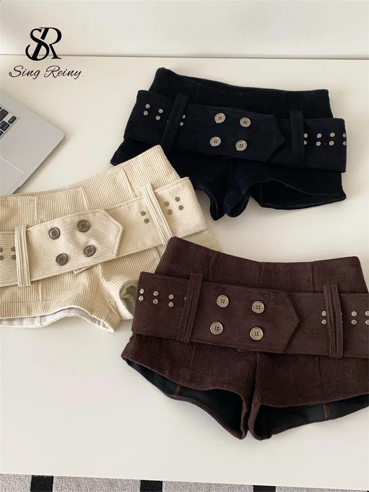 SINGREINY American Retro Corduroy Shorts Women Button Sashes Autumn Low Waist Sensual Streetwear Girl Mini Shorts 260424BJ