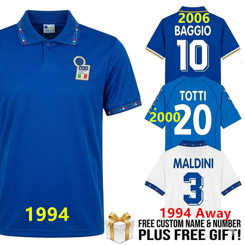 1994 2000 2006 Italy Retro Soccer Jersey 90s Vintage Classic Football Shirt BAGGIO TOTTI MALDINI DEL PIERO Mens Free Custom Name Number