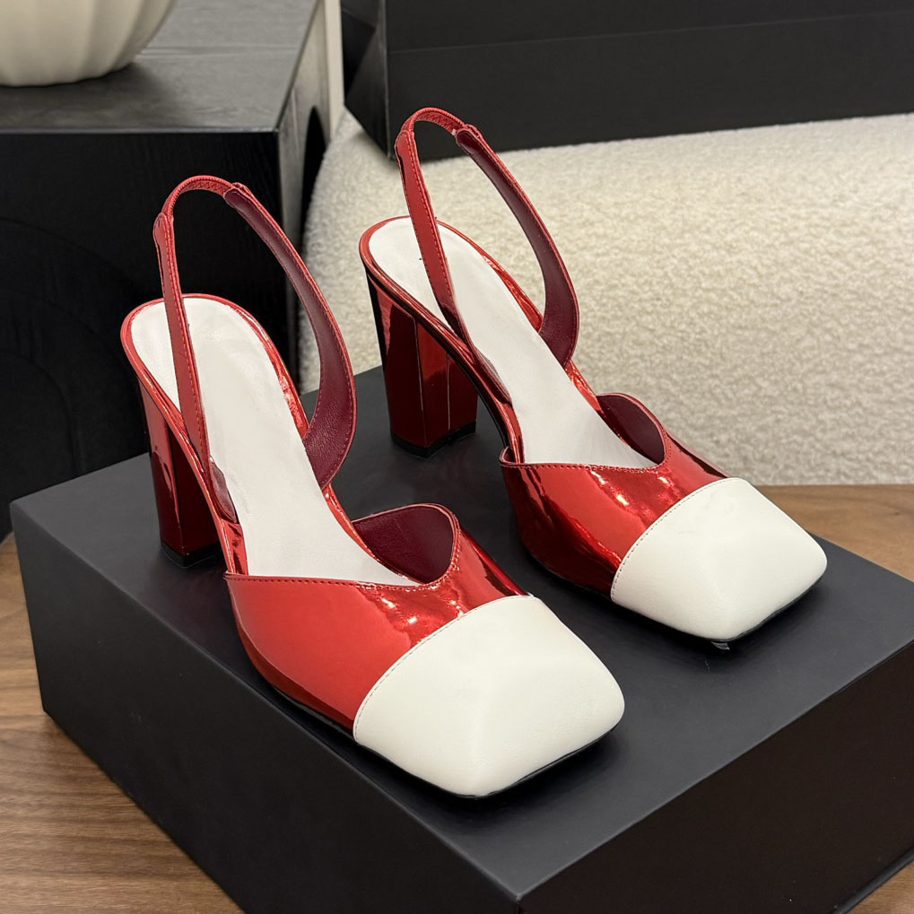 Womens Sandals Designer High Quality Chunky Heel Sandals Red Ivory Beige Slingbacks Womens Dance Shoes Leather Summer Classic Womens Shoes Pumps Lea