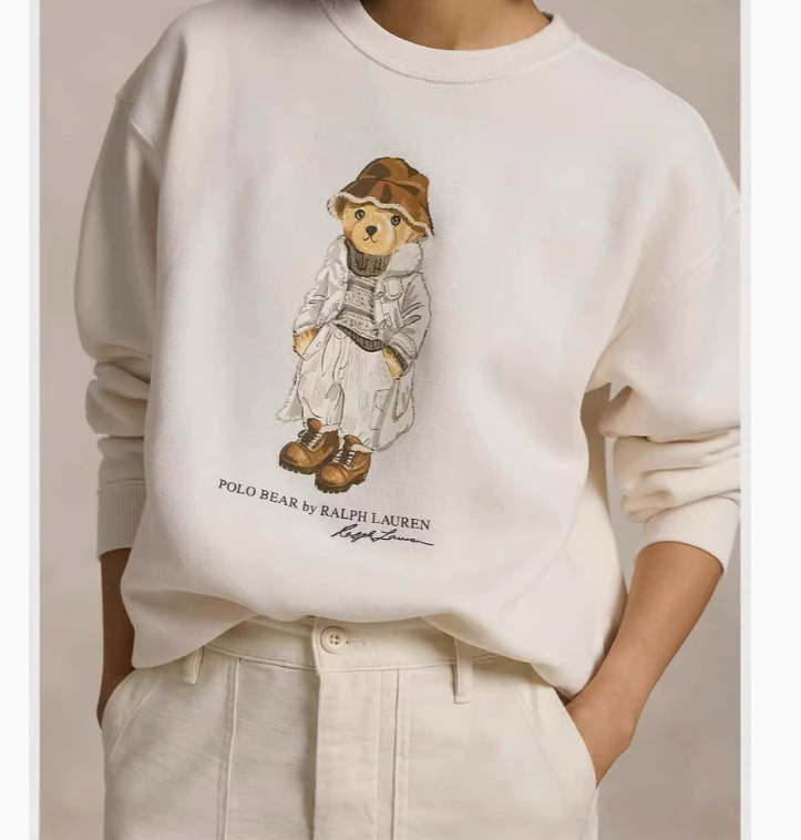 Women Designer Hoodies Little Bear Grew Neck Printed Letters Pullover Sweatshirt Loose Long Sleeve Sweater Mens Black White Sweatshirts