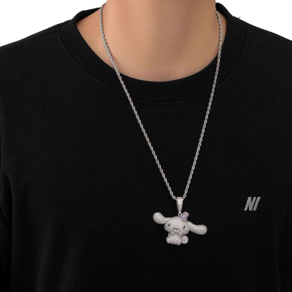 Fashionable trendy cute cartoon character Cinnamoroll pendant, full of diamonds, popular online, versatile hip-hop necklace for both men and women