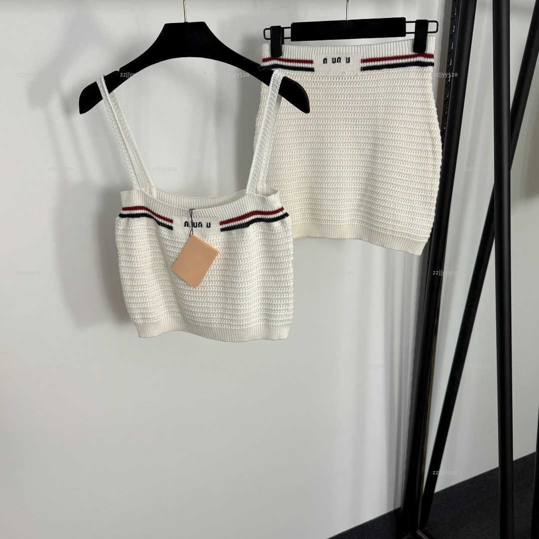 Brand straps women vest Summer lady dresses women designer clothes knitted camisole vest+hip hugging knitted short skirt A792X16N300-image-1103570904