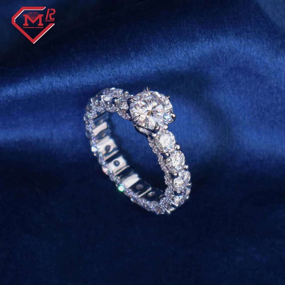 Custom Engagement S925 Gra Certificated Luxury Tennis Hip Hop Ice with VVS moissanite Ring