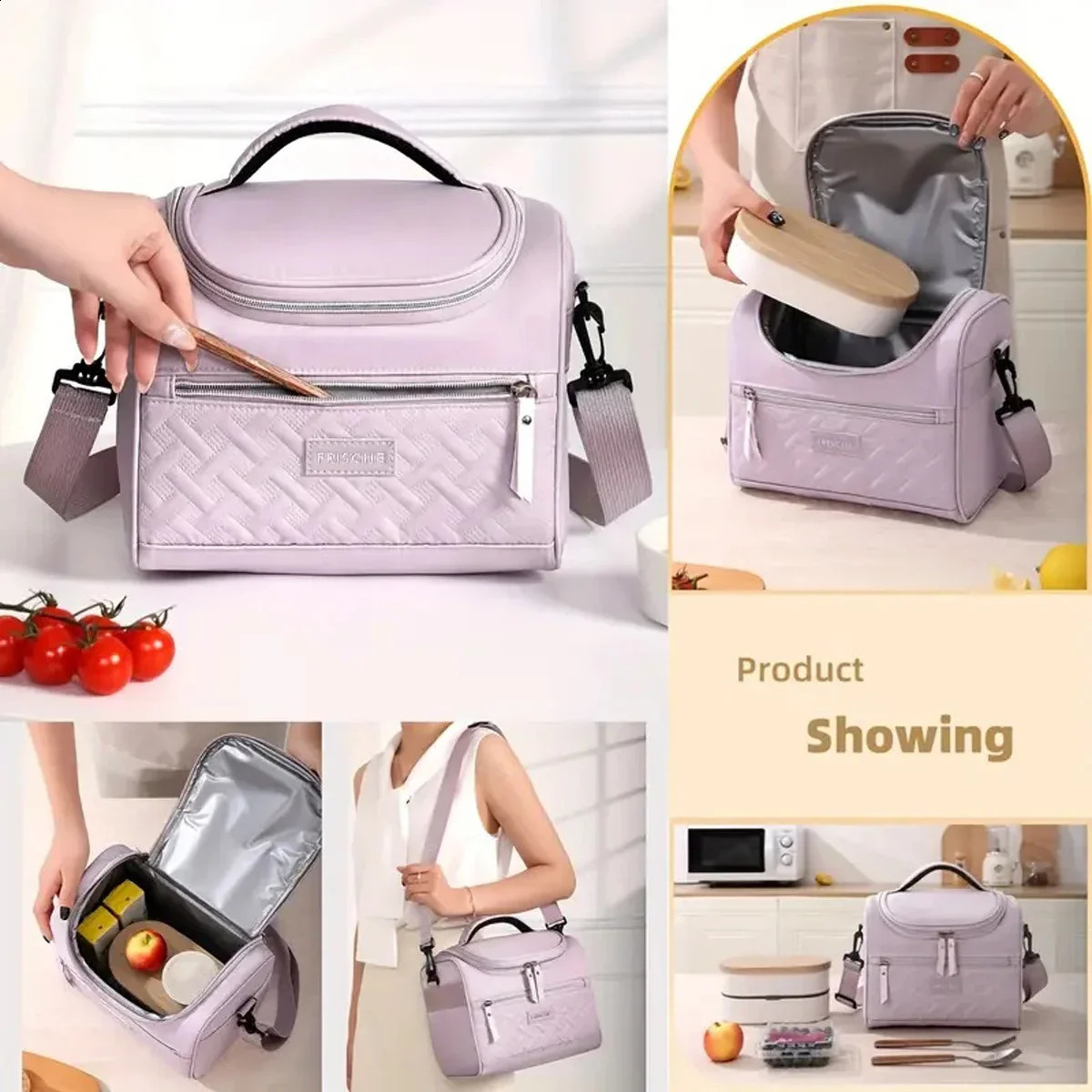 Portable Lunch Bag Food Thermal Box Durable Waterproof Office Cooler with Shoulder Strap Picnic for Couples Unisex 260423BJ