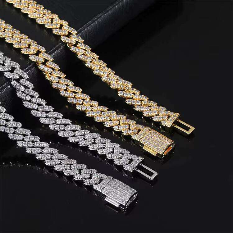 Wholesale 8mm Flap Buckle Single Ice with VVS moissanite Men's Cuban Chain Necklace Bracelet