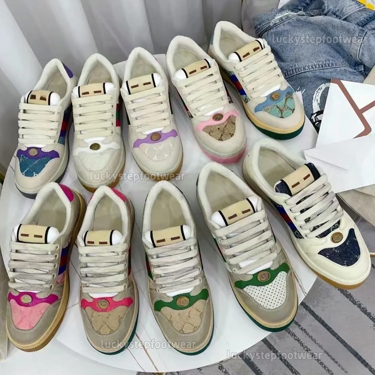 designer stripe shoes fashion dirty leather lace up tennis shoe fabric low top canvas sports casual men women screener sneake