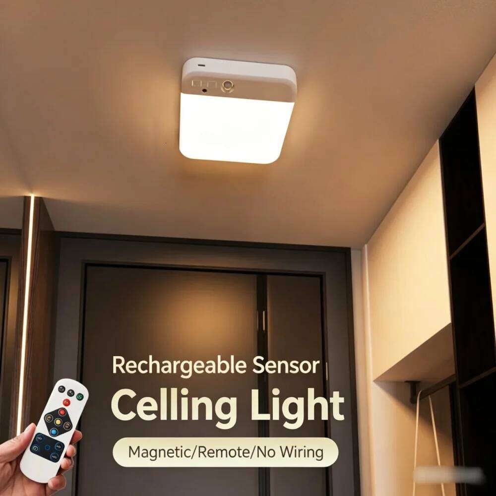 Motion Activated Ceiling Light Modern Smart LED with USB Charging Port Magnetic Mount No Installation Required Remote-Controlled