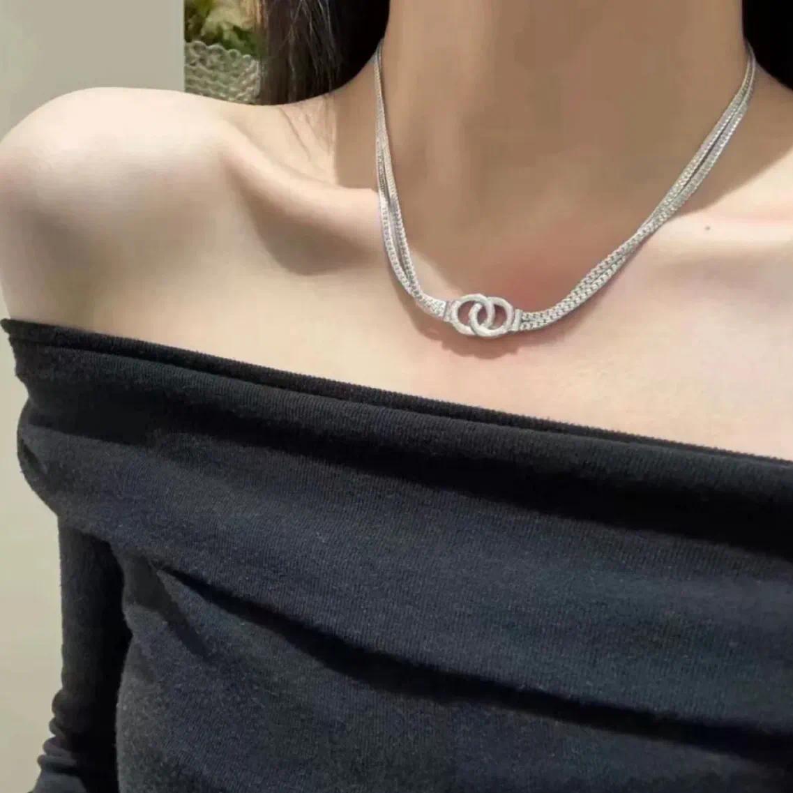 S925 Silver Plated Crystal Designer Necklace Stainless Steel Pendant Necklace Women Rhinestone Pearl Chains Necklaces Choker Chain Wedding Gifts Cha