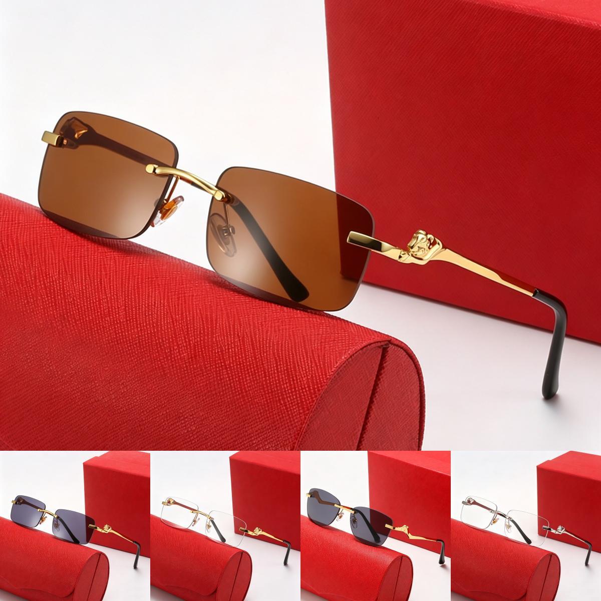 Sunglasses for Women Designer Glasses Men luxury brand Rectangle leopard head golden eyeglasses personality metal panthere sunglasses box gafas de s