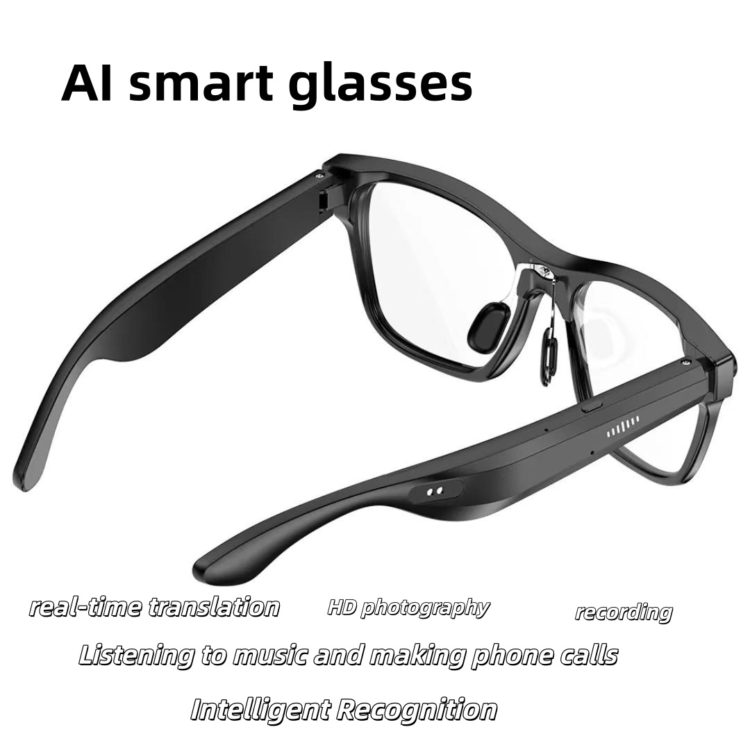 AI intelligent Bluetooth glasses with black technology for remote control, taking photos, language calls, translation, navigation, and long batte-image-1103670505