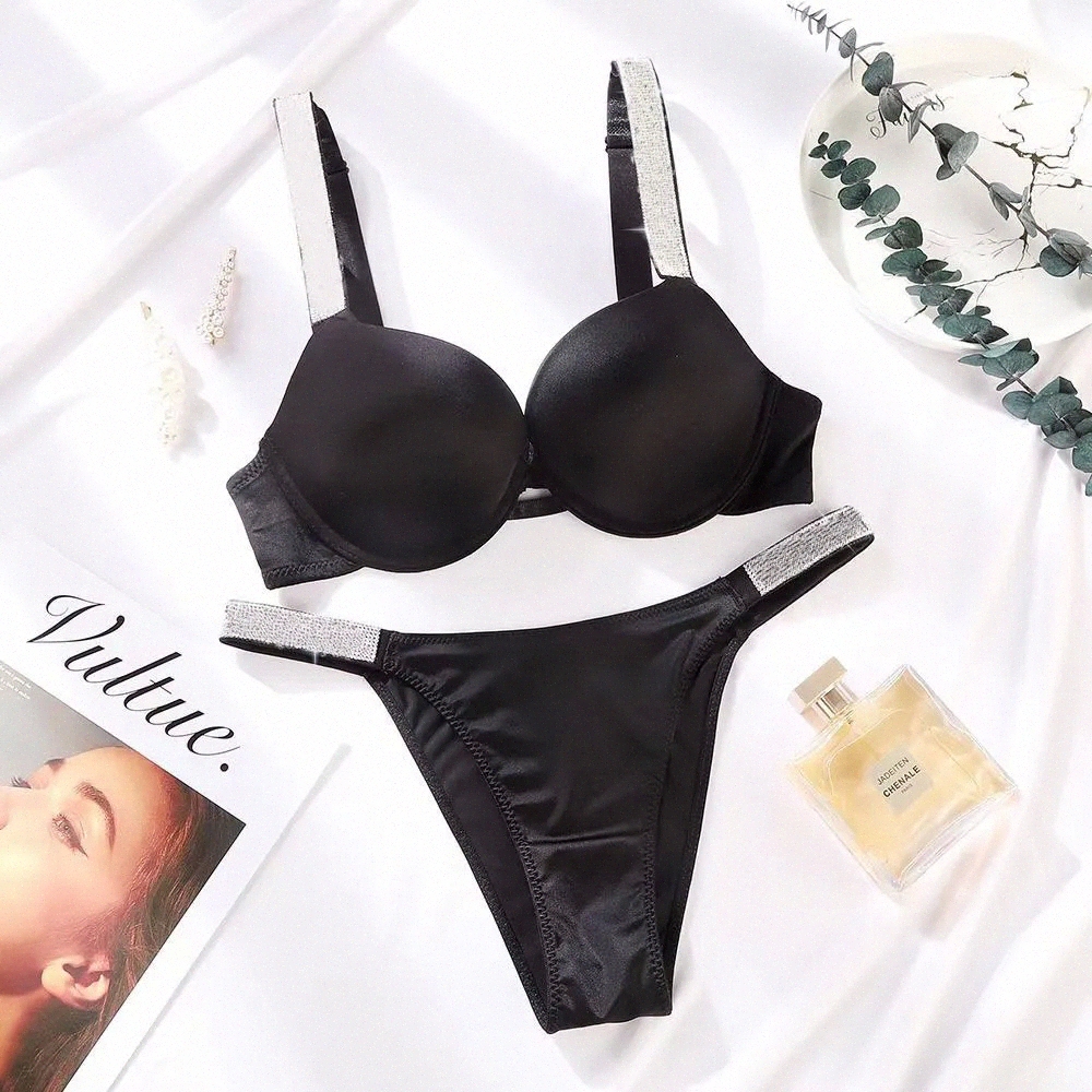 victor Rhinestone Letter Bra Set Push Up Smooth Wireless Lingerie Sexy Shiny Strap Intimates Nightwear U0Ua $20