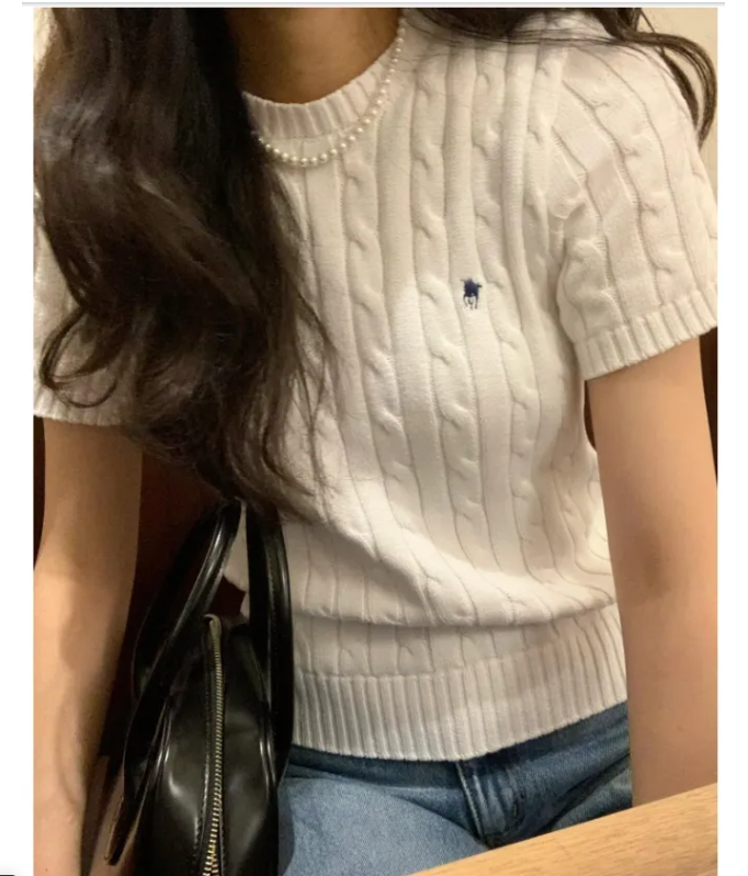 Women's T-Shirt Designer Clothes Women Knitting Shirts Summer Pony Embroidered Slim Top Tees Womens Luxury o-neck Knitted T Shirt white black S