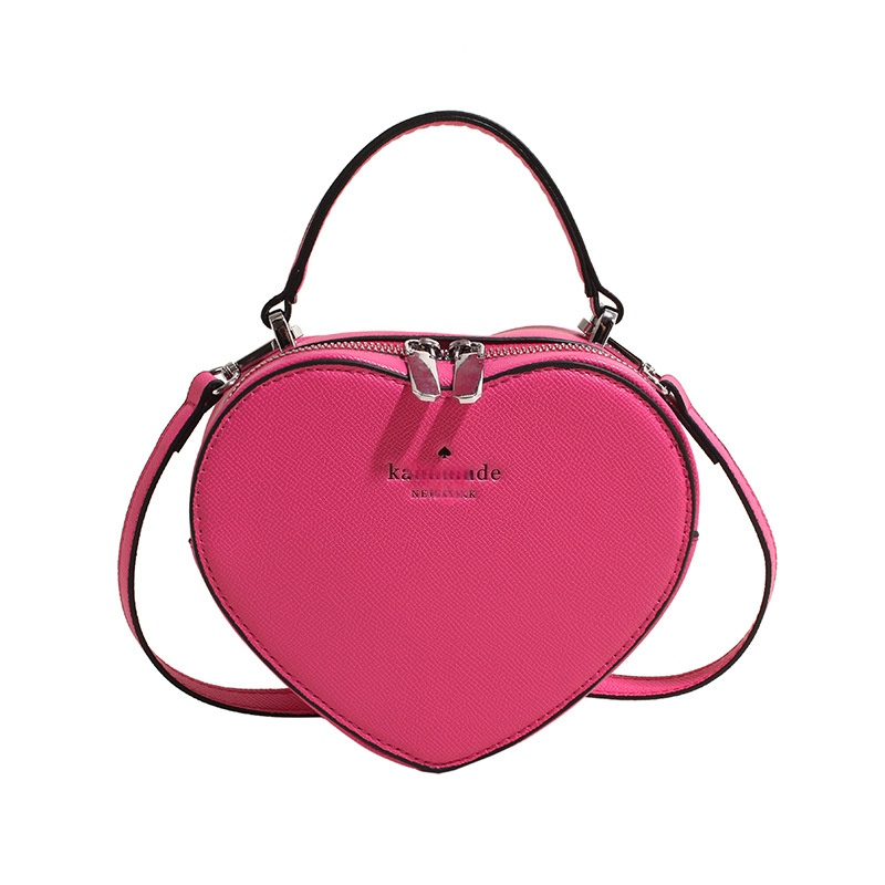 2026 Shoulder Spades Designer Kate Spide Luxury Suede Black Pink Saddle Classic Letter Embossed Solid Color Heart-shaped Bag Handbag