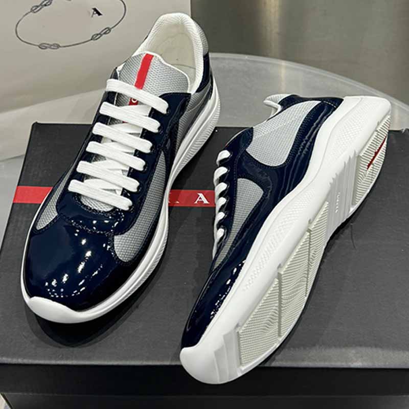 Excellent designer smooth leather Americas Cup sneakers biker fabric Spring Autumn Women Casual Tennis Shoes Men Womens Round Toe Lace Up Sneaker