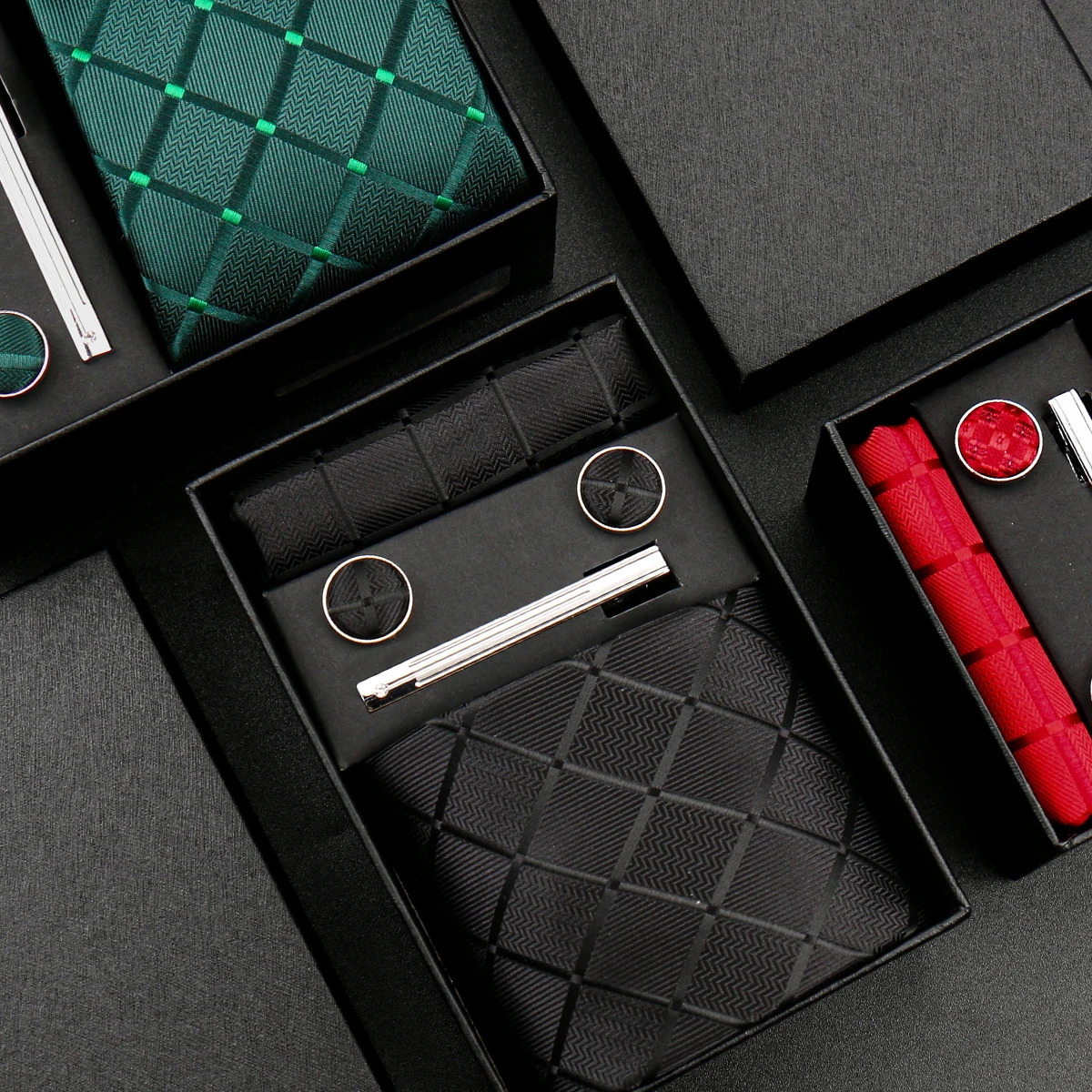 Stropdas Y 8 cm heren zijden stropdas Plaidcheck stropdassen pochet manchetknopen dasspeld geschenkdoos zakelijke set voor man bruidegom formele zak