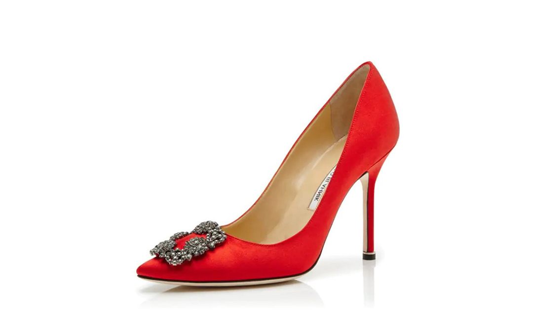 Top Trendy Ladies Sandals High Heels HANGISI Red Satin Jewel Buckle Pumps Italy Women Amazing High Quality Brand Pointed Toe Designer Evening Dress