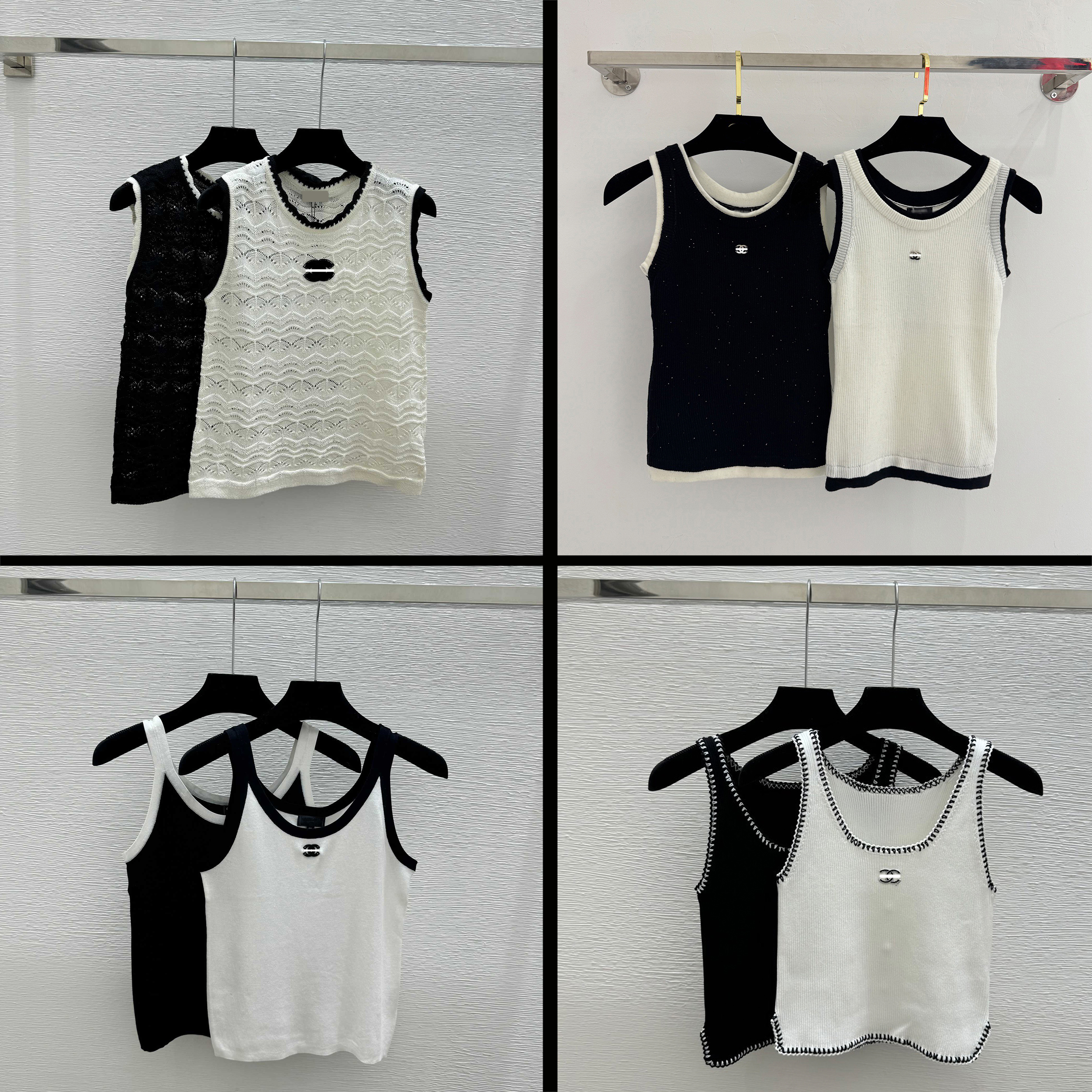Women's Designer Style Sweater Luxury Logo Color Block Cutout Crew Neck Knitted Tank Top Tee