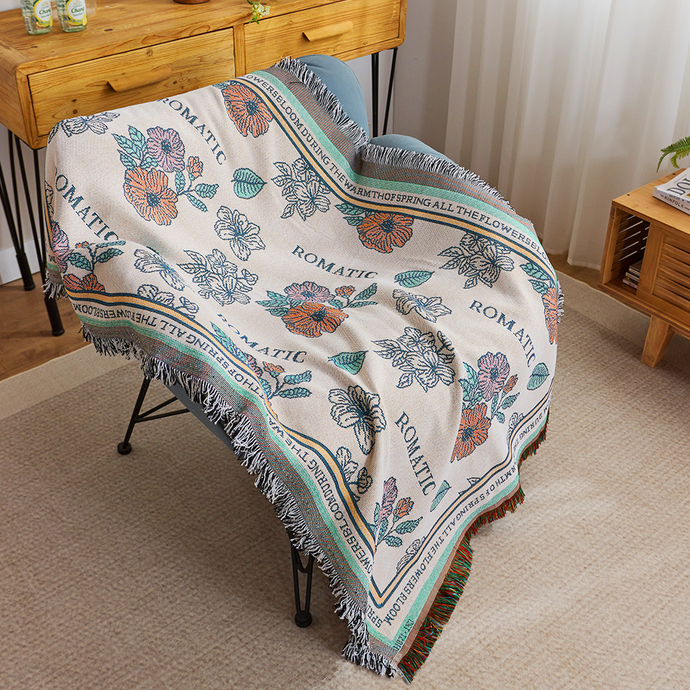 French style sofa cover, cotton yarn floral nap blanket, simple single sofa cushion, decorative fabric sofa cover.RD5E01-image-1103799841
