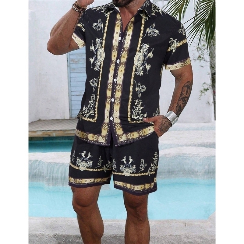Striped Shirt Set Mens Short Sleeved Shirt Summer Short Sleeved Shirt Beach Shorts Casual Street Set Y2K Casual Shorts 260427