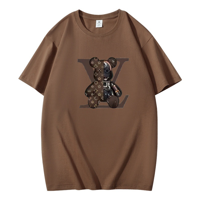 Men's T-shirt 2026 Summer New Bear Printed Design Pure Cotton Comfortable Short Sleeve Fashionable Loose Trendy Handsome Top Free Shipping