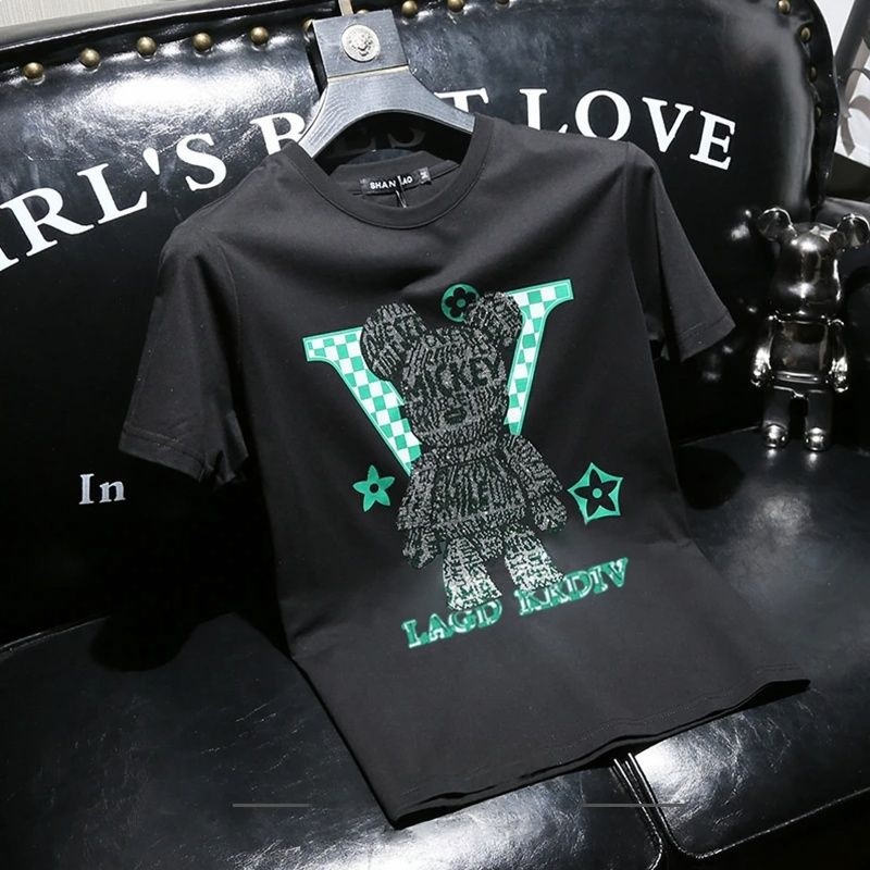 Fashionable versatile men's short sleeve T-shirt 2026 summer new style with rhinestone design trendy casual top free shipping size s-5xl