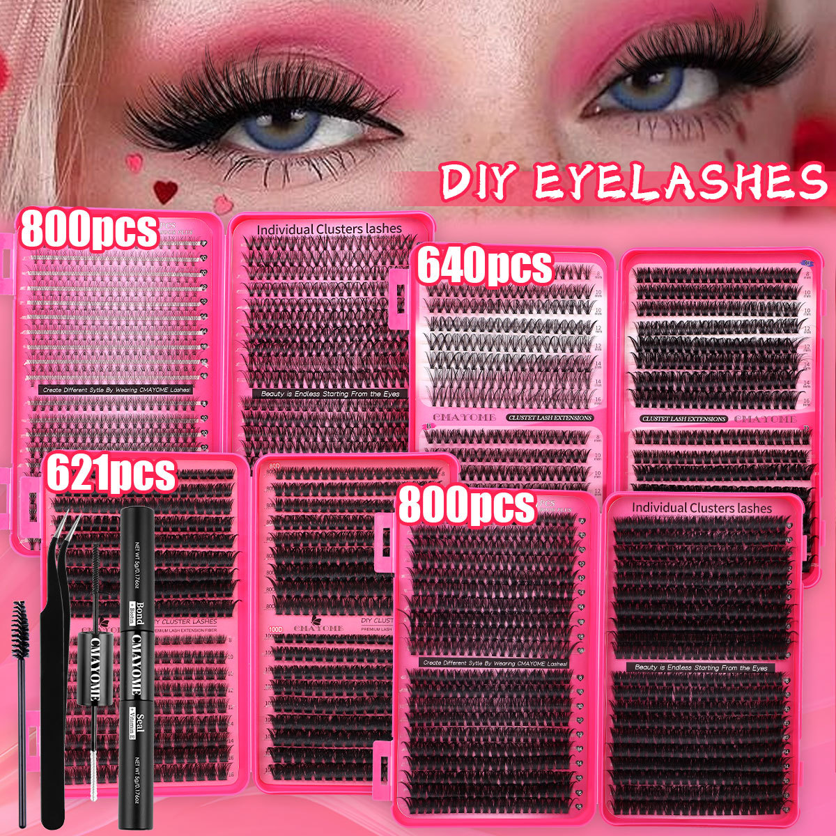 DIY Lash Clusters - Fluffy Volume DIY Eyelash Extension Kit with Lash Bond and Seal Strong Hold, Thick Wispy Individual Eyelashes Soft Lightweigh-image-552665004
