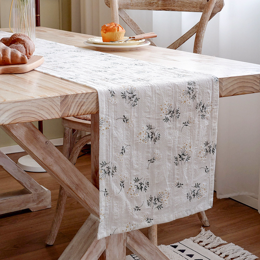 Floral print table runner, artistic cotton and linen decorative fabric, tea tablecloth, long strip fabric dining table cloth, coffee table cloth.-image-1103796529
