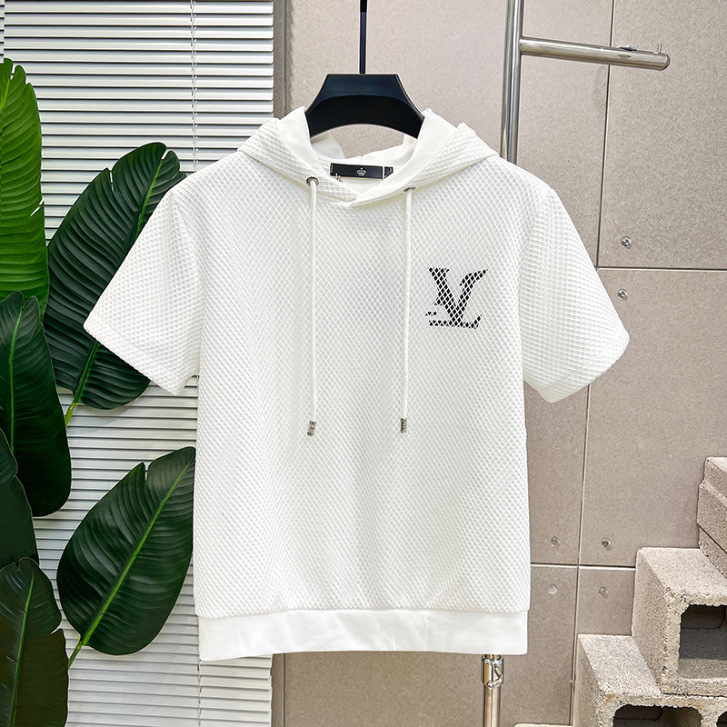 2026 Summer New Arrival Hooded Short Sleeve Casual Loose Fit High End Fashion Versatile Light Luxury Mens T-Shirt Free Shipping
