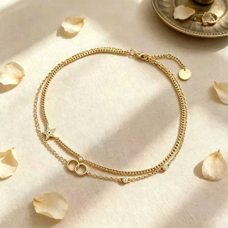 2026 Classic Trendy Double Layer Star Circle Pendant Necklace Women Light Luxury Stacked Choker Jewelry