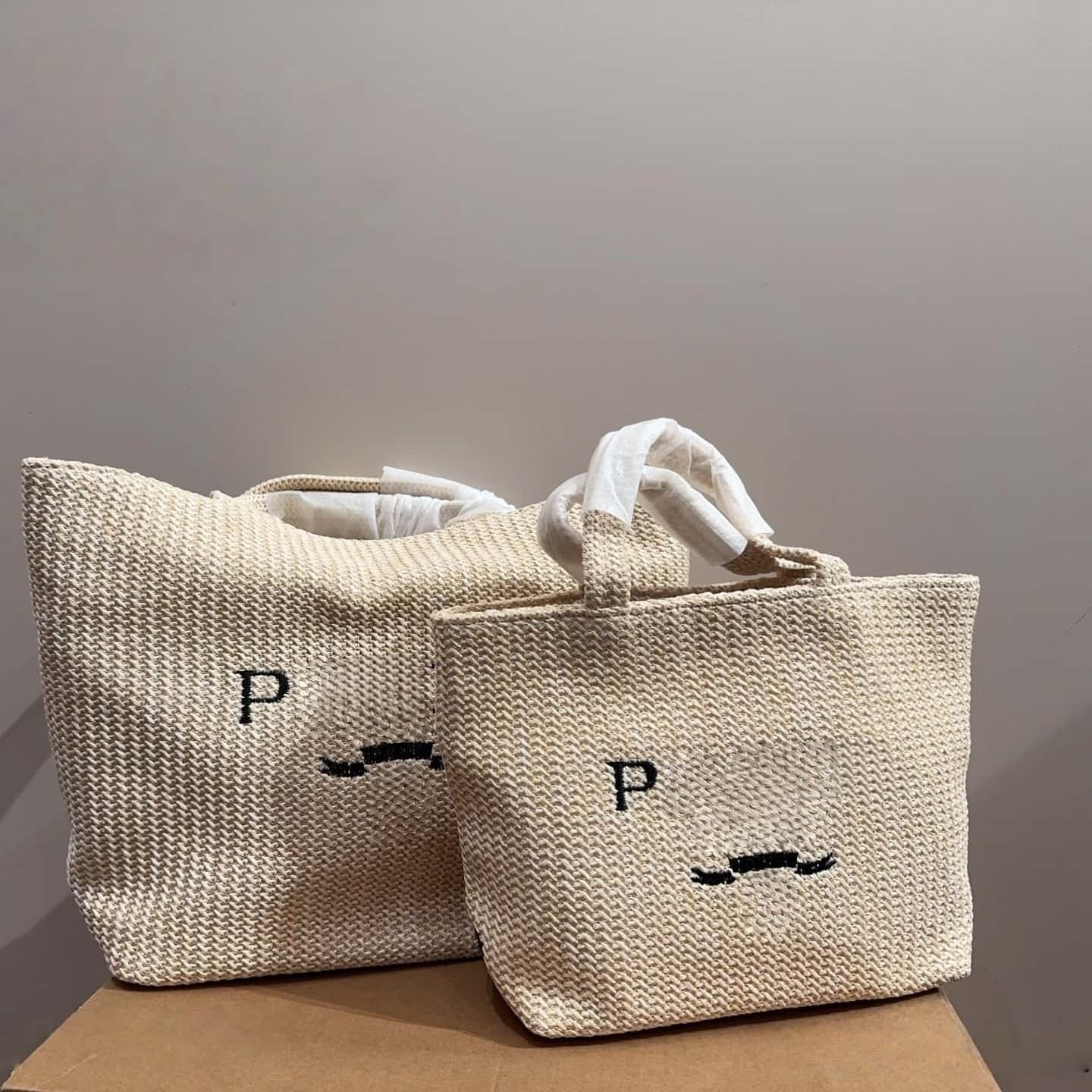 Raffia Crochet Tote Bag Designer Beach Bag Woven Satchel Bag Women Underarm Summer Casual Style Oversized Vacation Essential Leather Trim Handles Sh