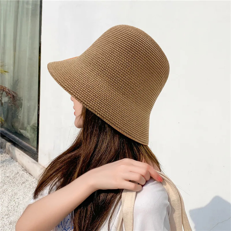 Summer Foldable Bucket Hats For Women Girls Elegant Solid Color Breathable Straw Hat Outdoor Holiday Beach Visor Panama Caps 260427BJ