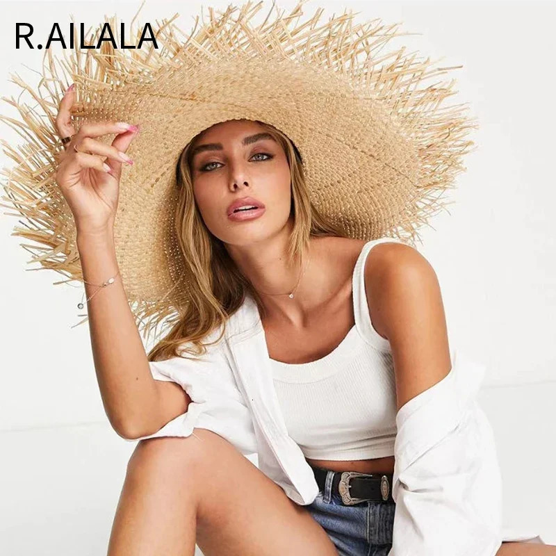 Natural Lafite Mens Womens Sun Hats Wide-brimmed Floppy Folding UV Straw Hat Holiday Wedding Fashion Sunscreen Beach Hat 260427BJ