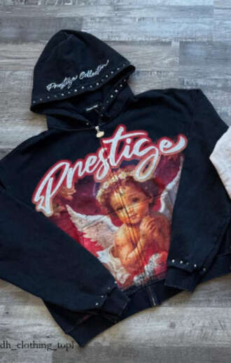 West Coast Fashion Mens Hoodies Prestige Hoodie Little Angel Pattern Print Zipper Sweater Vintage Spring And Winter High Street Trendy Set For Men A