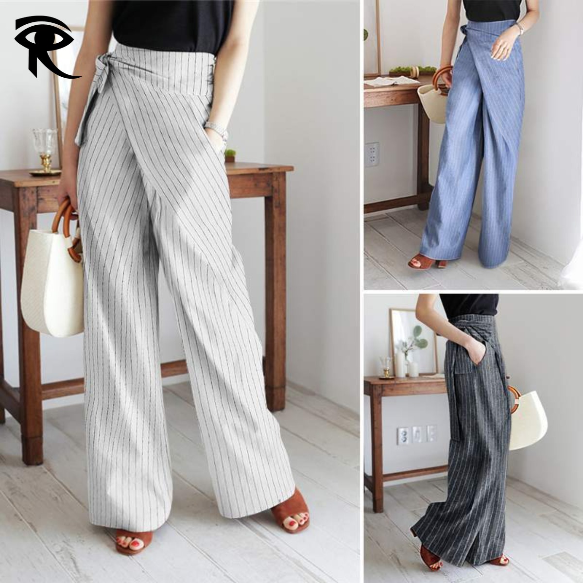 2026 Summer Women Casual Pants Urban Fashion Striped Loose Long Pants Commute Streetwear New Drawstring Folded Trousers Original Designer Pants W