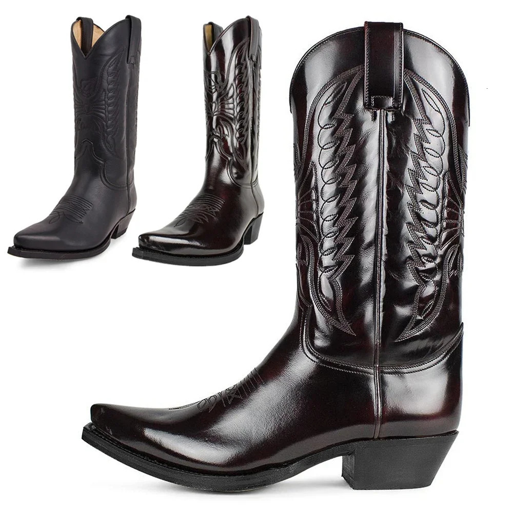 Men Western Cowboy Boots Winter Leather Shoes Embroidered High Boots Couple Shoes Lightweight Comfortable Plus Size 35-48 260427BJ
