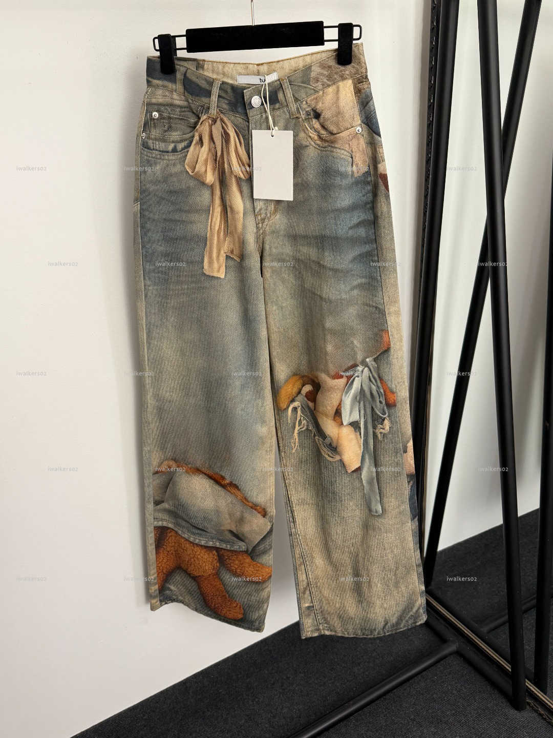 Classics women jeans high quality girls pants designer clothes women teddy bear print vintage distressed high waisted wide leg jeans ropa de muje-image-1103801168