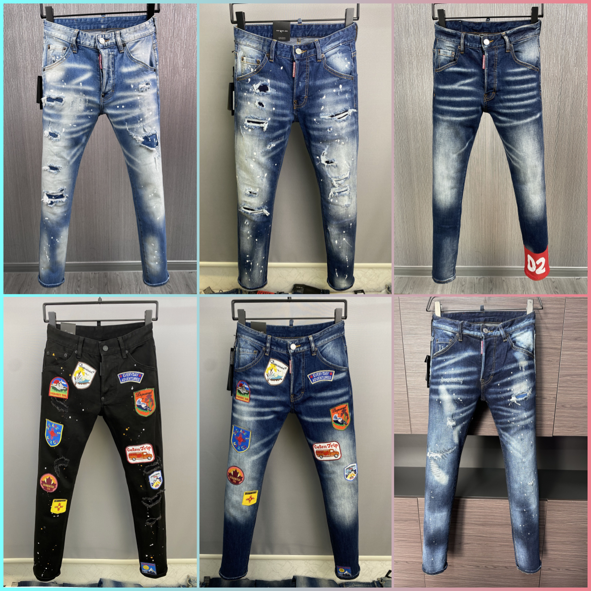 Teenagers Dsquared Jeans Luxury Designer Mens Jeans Black Moto Biker Style Ripped Distressed Denim Hip Hop Rock Coolguy Casual Couple Student Jeans