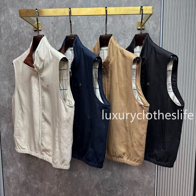 Italian Mens Designer Vests Spring and Summer Embroidery Old Money Stand Collar Vest Casual High-end Coat L1289