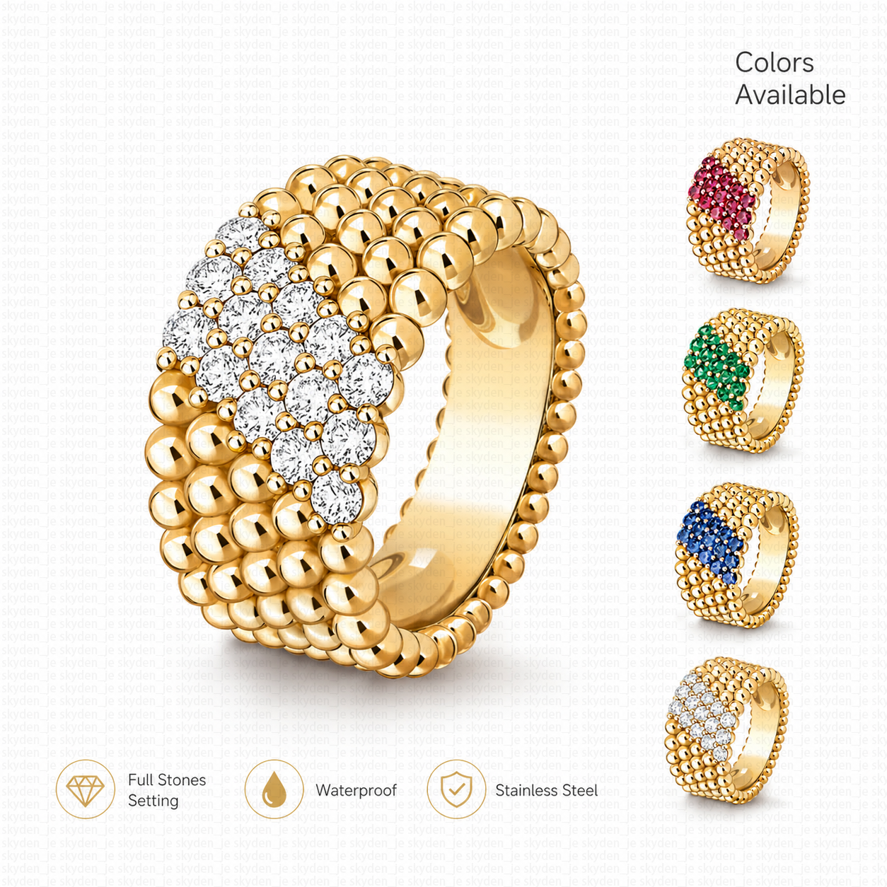 Luxury Designer Rings for Women 18K Gold Plated Single Row Beads Ring Sparkly Diamond Emerald Ruby Sapphire Wedding Band Anniversary Gift Fashion Je