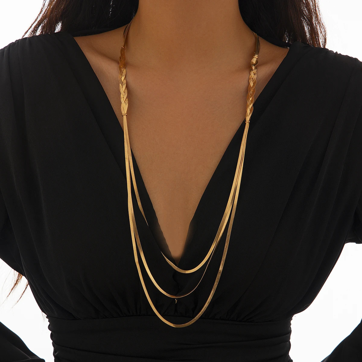 Salircon Vintage Multilayer Snake Chain Necklace for Women Herringbone Gold Color Copper Chain Pendant Necklace Neck Jewelry 260428BJ
