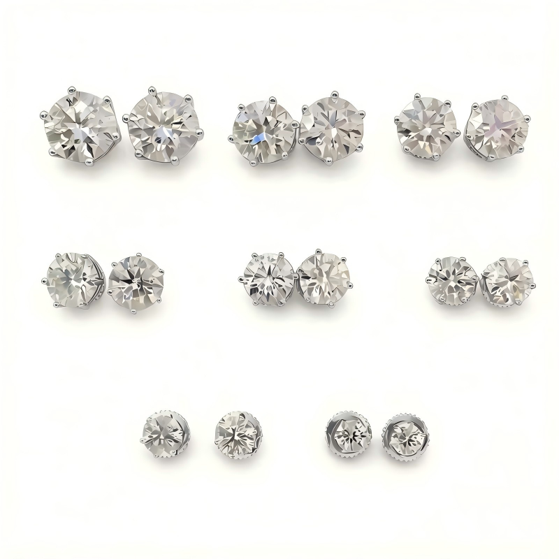 Moissanite earrings classic 6 prong 925 silver screw back stud